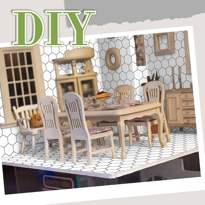 Flutesan 12 Pcs Miniature Dollhouse Wallpaper and Flooring Peel and Stick Mini DIY Self Adhesive Dollhouse Accessories 8.27 x 11.69 Inch (Hexagonal Grid)