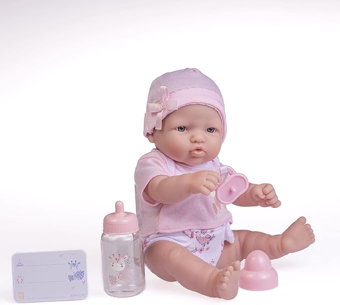 JC Toys - La Newborn Nursery | 7 Piece Baby Doll Gift Set | 12" Life-Like Baby Doll with Accessories | Pink | Ages 2+ (18344)