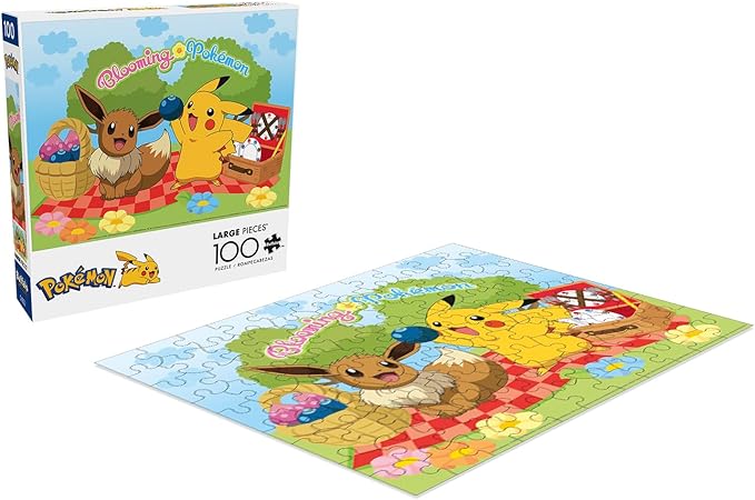 Buffalo Games - Pokemon - Blooming Pokemon (Pikachu and Eevee) - 100 Piece Jigsaw Puzzle for Families -Challenging Puzzle Perfect for Game Nights - Finished Size is 15.00 x 11.00