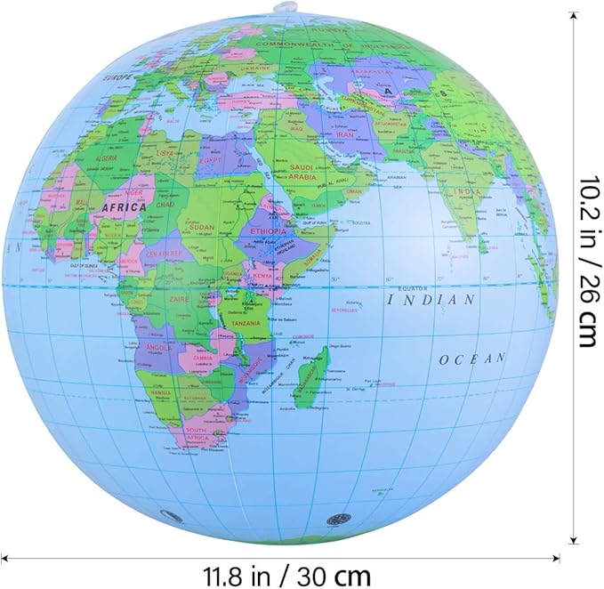NUOBESTY Inflatable Globe Beach Ball, 11.8in PVC World Map Ball Inflatable Earth for Geography Teaching, Classroom Learning, Beach & Pool Games, Portable Educational Toy for Kids & Adults