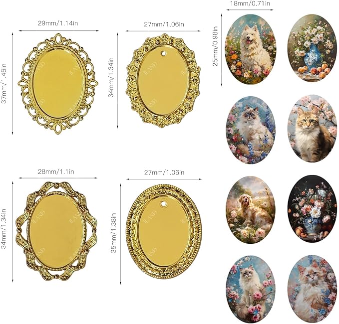iLAND 1/12 Scale Accessories of Tiny Frames 7pcs with 14 Miniature Pictures Set for Dollhouse Miniatures Décor Also Elf Accessories Classic & Exquisite (Golden Tiny Frame Art)