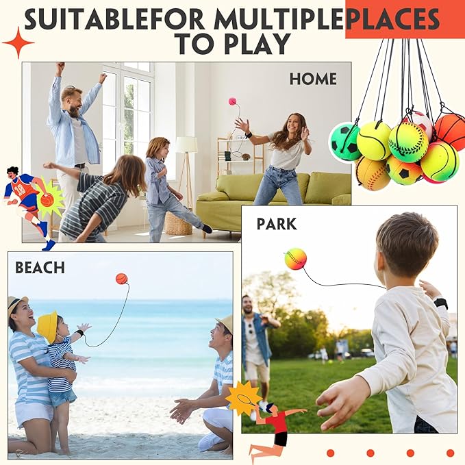 Skylety Wrist Return Ball on a String 1.85'' Rebound Sport Ball with Elastic Strap and String, Basketball Baseball Soccer Tennis Wristband Toy for Teens Adults Gifts, Wrist Exercise or Play