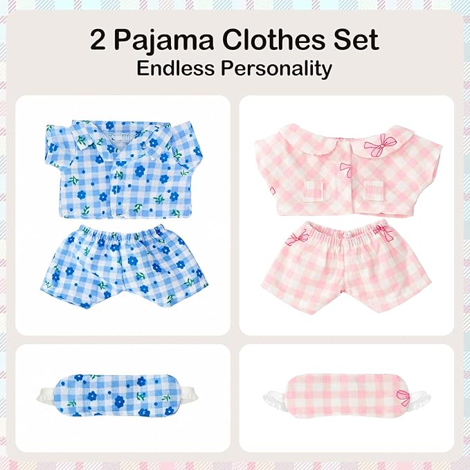 2 Sets 17cm Doll Clothes, 17cm Doll Pajamas Outfit with Accessories, Good Night Bedding Pajamas Clothes Set, Sleep Pants Eye Masks, Dress Up Outfit for Collectors, Gift for Women