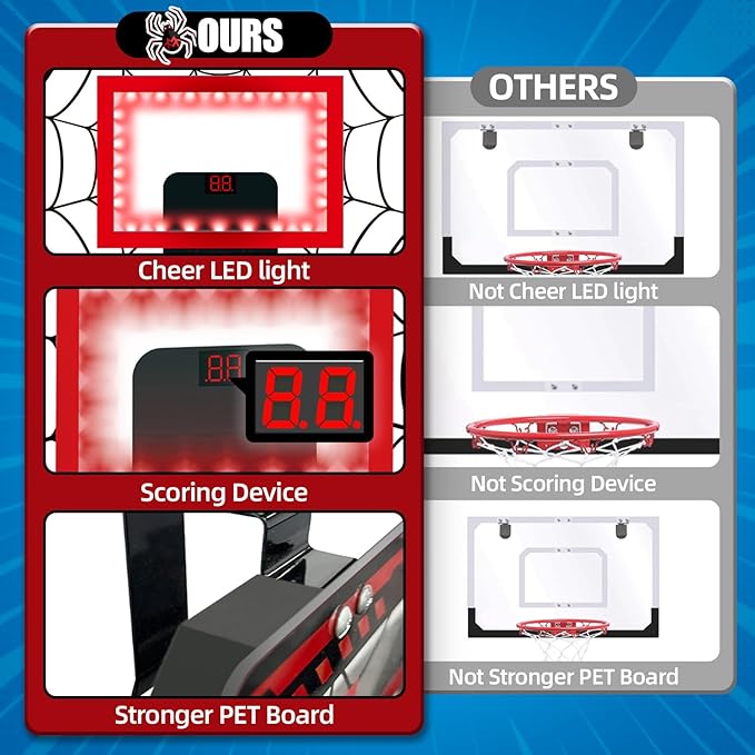 Toys for Ages 8-13, Basketball Hoop Indoor, Mini Basketball Hoop for Boys and Adults with Cool LED Lights Boys Gifts Basketball Toys Gifts Room Accessories for Teen Boy 8 9 10 11 12