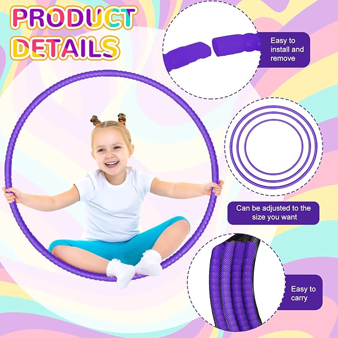 Poen 10 Pcs Exercise Hoop for Kids Detachable Adjustable Plastic Toy Colored Hoop Circles Playground Toys for Teens Games Gymnastics Dog Agility Equipment Party Decor, 28 Inch(Purple)