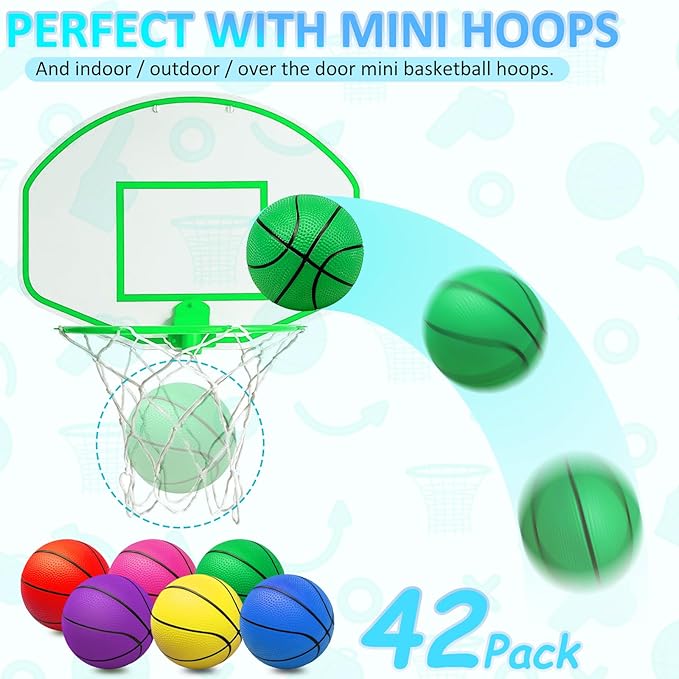42Pcs 5" Mini Basketball Set, PVC Small Basketballs for Over The Door Hoop Games, Party Favors, Indoor/Outdoor Play, Adults & Kids, Pool & Beach, Colorful