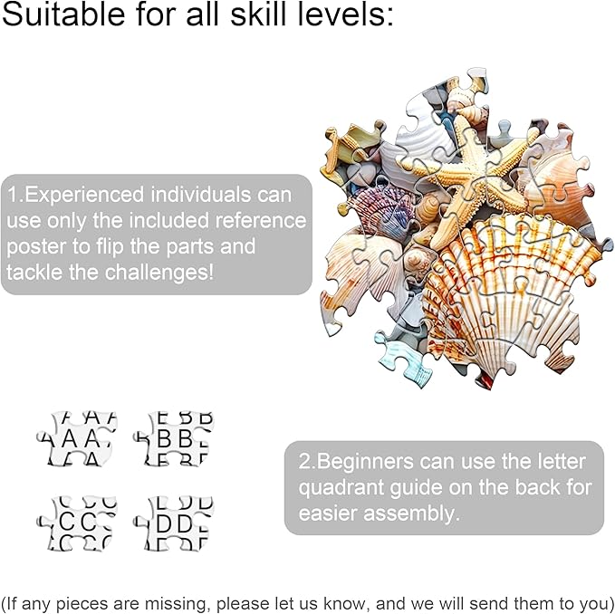 Bimkole Seashell Puzzles for Adults 1000 Pieces, Starfish Paper Jigsaw Puzzle 1000 Pieces - Fun and Challenging Family Decoration Puzzle Great Gift Idea, Finished Size is 31.5 x 16.14 in