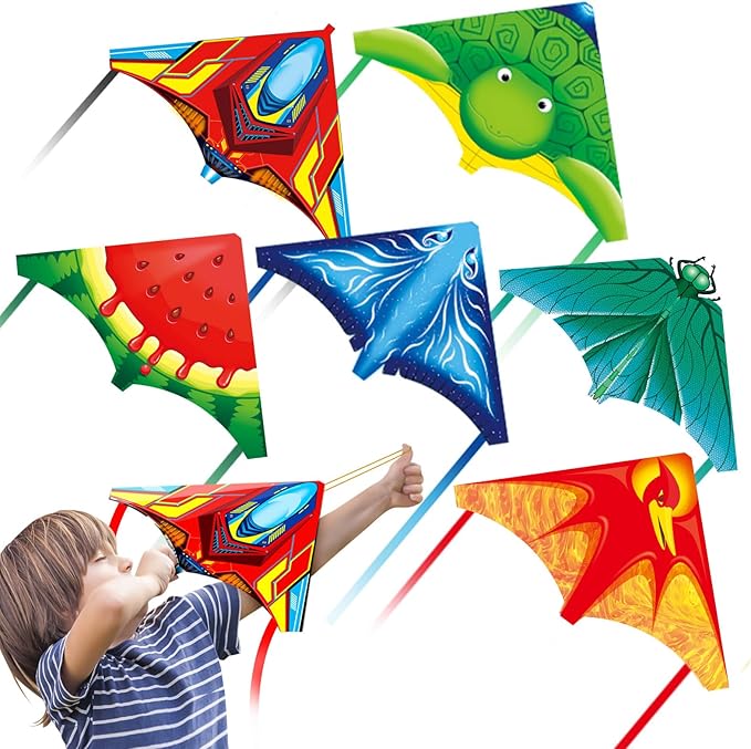 YongnKids 6 Pack Mini Kite for Boys Girls Age 3-5 4-8, Finger Launcher Kites Easy to Fly Ejection Flying Toys Kite for Kids Teens Ages Beach Park Backyard Outdoor Sports