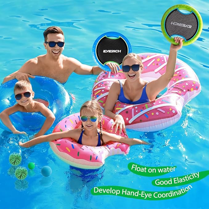 EVERICH TOY Trampoline Paddle Ball Set with 2 Bouncy Paddles & 4 Balls - Soft Foam Design for Kids Play Indoor Outdoor Beach Backyard Lawn - Great Gift Idea for Boys & Girls