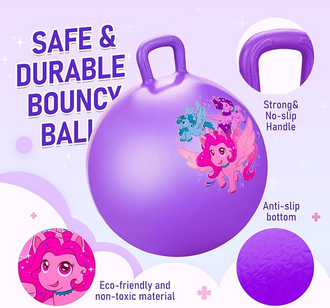 U&C Planet Hopper Ball 18 inches Bouncy Ball with Handle for Kids Age 3-6 Hoppity Hop Sit and Bounce Jumping Hopping Toy with Pump and Gift Box Great Gift for Easter Basket Stuffers, Purple