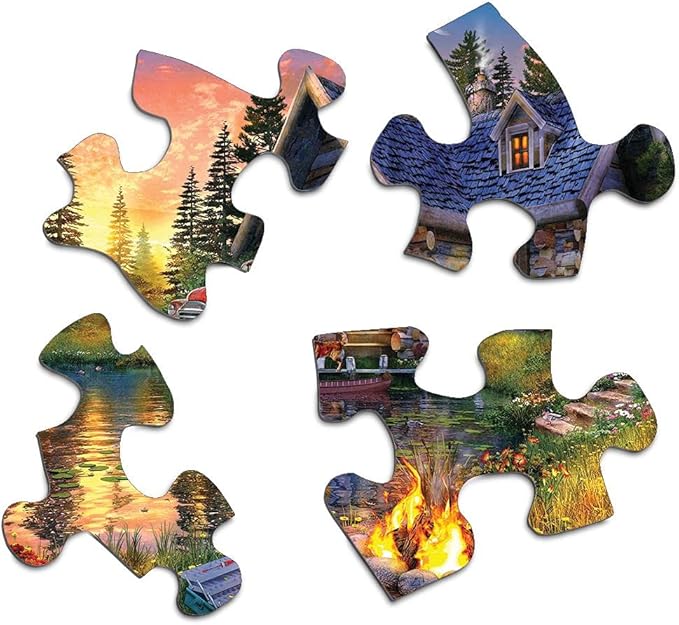 Springbok Sun Kissed Cabin 500 Piece Jigsaw Puzzle for Adults Features a Fishing Cabin by The Lake in a Colorful Illustration