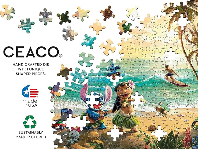 Ceaco - Thomas Kinkade Disney Lilo & Stitch 1000 Piece Jigsaw Puzzle, Premium Recycled Board, Made in USA, Includes Full-Color Poster, 26.75 x 19.75 in