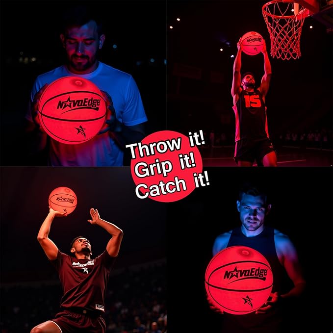 Glow in The Dark Basketball | USB-C Rechargeable LED Light Up Ball | Official Size 7 for Teens & Adults for Boys & Girls Ages 6+ | Indoor Outdoor Night Games