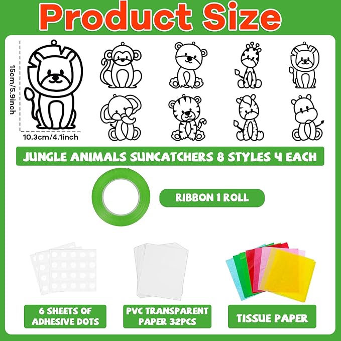 32 Sets Woodland Animal Suncatchers Craft Kit DIY Window Stained Glass Effect Forest Jungle Animals Paper Craft Home School Classroom Decoration Kid Birthday Gift Creative Art Project Activity Game