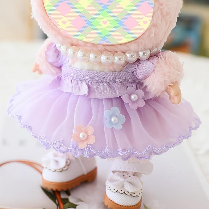 Clothes for Lu bubu Dolls (No Doll) Accessories, Outfit Set 5 Pieces Gauze Dress for 17cm Doll, Romantic Skirt Doll Clothing Set Replacement Purple