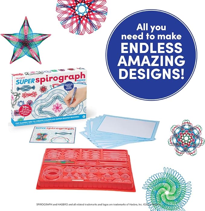 Spirograph Super Set –Arts and Crafts, Kids Toys, Art Supplies, Craft Supplies, Drawing Kit, Spiral Art, Classic Gear Design Kit, Case, Pens, Design Sheet Included, Ages 8+