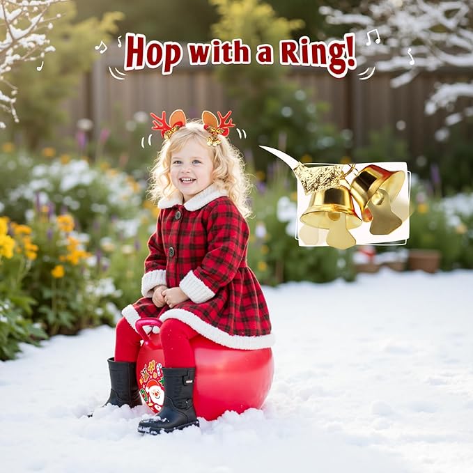 EVERICH TOY Hopper Ball for Kids 18In Sit On Bouncy Balls with Handle for Indoor Outdoor Active Play, Red Christmas Inflatable Boys Girls Gifts for 4 5 6 7 8 Years Old with Christmas Reindeer Ears