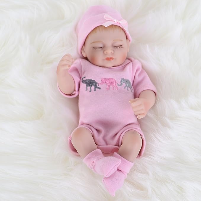 ENADOLL Reborn Baby Doll Realistic Silicone Vinyl Baby Girl 10 inch Lifelike Doll Gift Set for Ages 3+(10 inch, Close Eyes Girl)