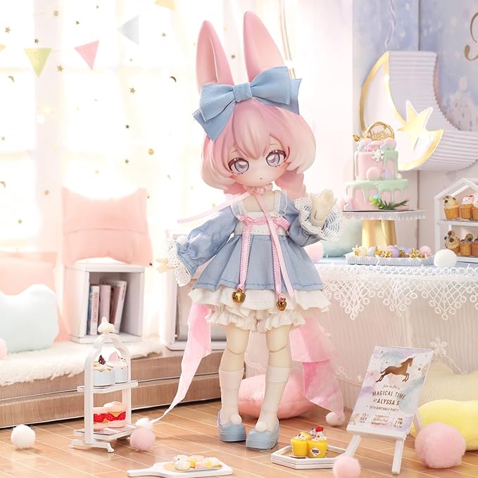 CALEMBOU BJD Blind Box, Jumping Moon Time Rabbits Series 16cm Ball Jointed Doll, Cute Dress Up Doll with Joints, Collection Action Figure Toys, Gift for Girls Boys (Jumping Moon Time-1pc)