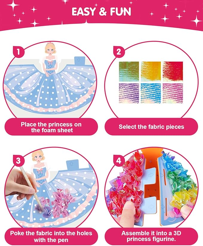 Zivorin Poke Art Craft Kit for Girls, 3D Princess Ornament DIY Set, Princess Crafts for Girls 4-6, Creative Poke Art Supplies for Kids Ages 4-8, Ideal Christmas Birthday Easter Gifts