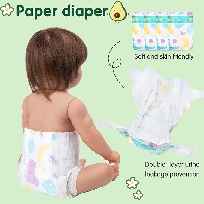 13 Pcs Reborn Baby Doll Clothes Boy Green Outfits Accessories for 17-22 Inch Reborn Doll Clothes Newborn Baby Accessories Set with Avocado Backpack