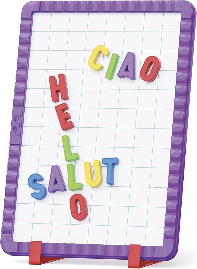 Quercetti: Magnetic Letters Starter Set - 44 Colorful Letters & Magnetic Grid Board, ABC & Spelling, First Words Learning Toy, Preschool Play, Kids 4+
