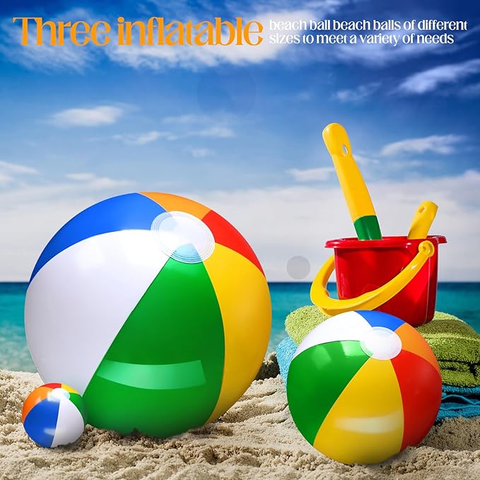 Sratte 20 Pcs Inflatable Beach Balls Bulk, Multiple Sizes Summer Swimming Pool Balls for Adults Hawaii Luau Party Supplies(Rainbow,Classic)