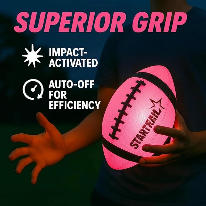 TOMLEON Glow in The Dark Football | Ultra-Bright Double LED Light-Up Football Size 6 with 3 Extra Batteries and Pump for Kids & Teens Ages 6+ | Outdoor Fun for Evening Play, Camping & Beach Games