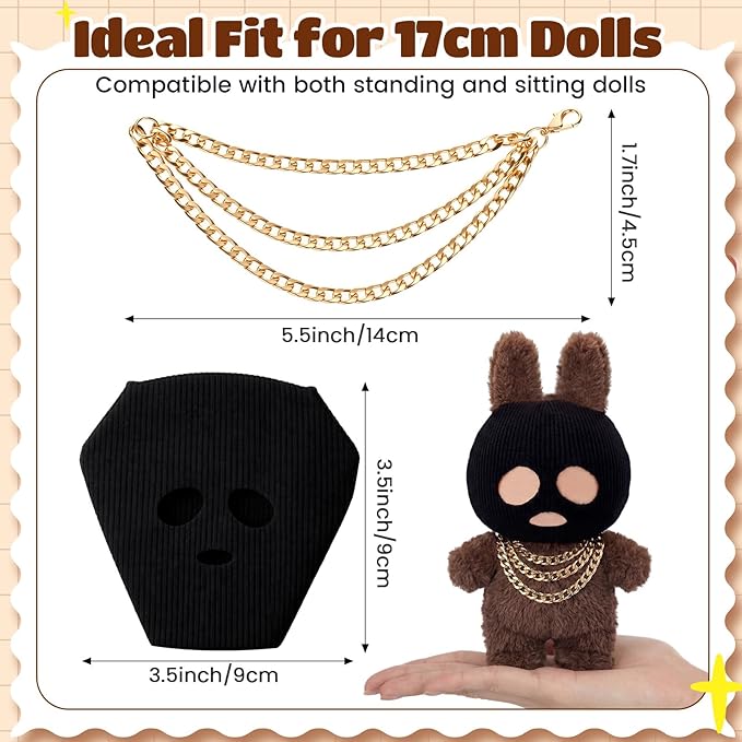 Simgoing 17cm Doll Clothes Mask Set with Black Head Cover and Gold Necklace Outfit Gifts Fits 17cm Dolls Accessories for DIY Dress up Lovers