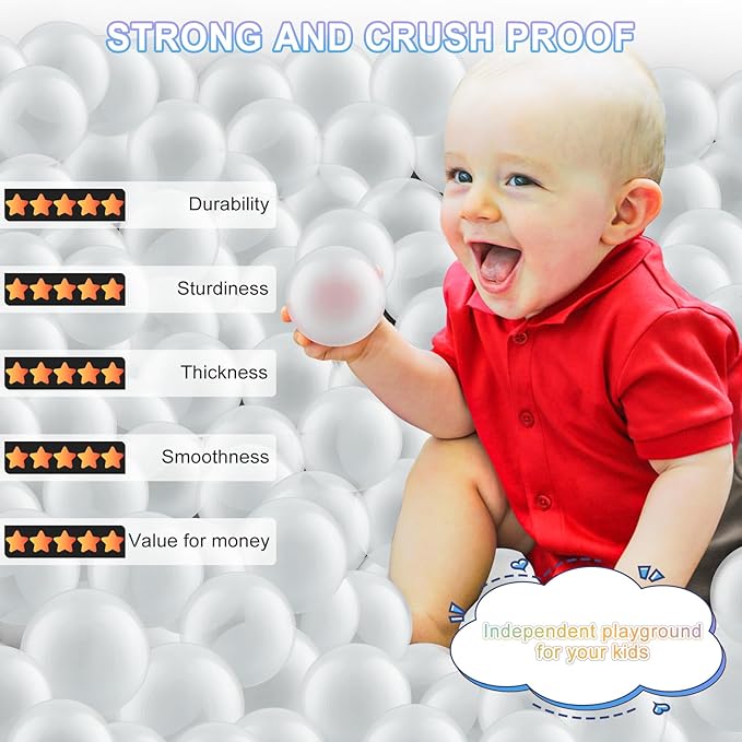 Clear Ball Pit Balls - Crush Proof Plastic Toy Balls for Boys and Girls