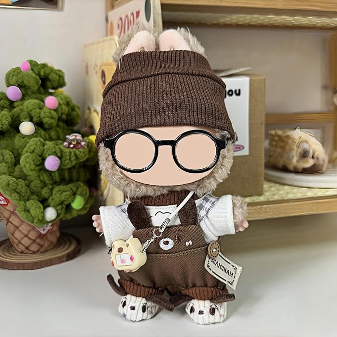 6 Set 17cm Doll Clothes, Clothes for Dolls Outfit, Accessories for 17cm Dolls Clothes T-Shirt + Overalls + Hat + Small Camera + Glasses + Shoes, No Doll Included