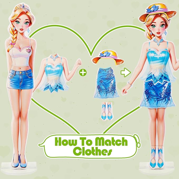 PainZieteg Magnetic Dress Up Dolls, Magnetic Princess Dress Up Paper Dolls, Magnetic Dress Up Dolls for Girls Ages 4-10 Learning Created Imagine Set Birthday Gift (Lea)