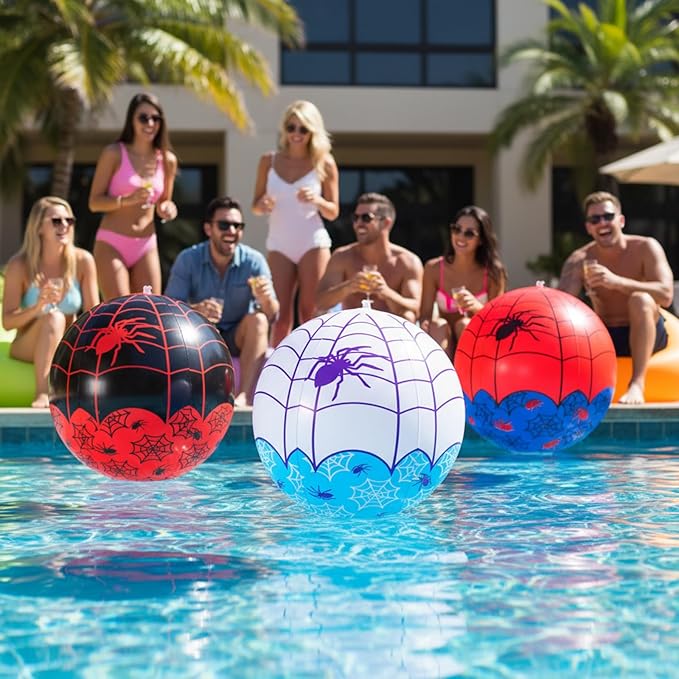 12 Pcs Spider Web Beach Ball 7.87 Inch Inflatable Pool Toys mini Beach Ball Bulk for Summer Swimming Pool Party Favors Water Games
