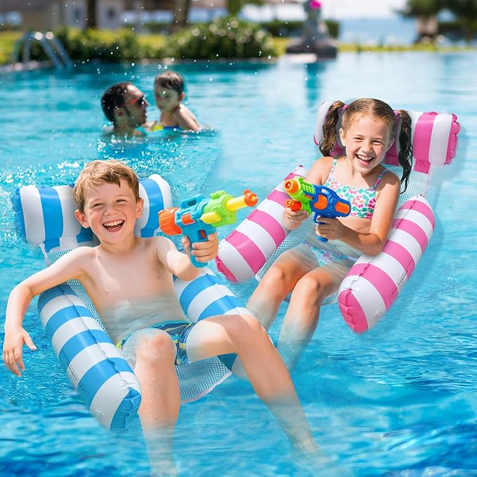 Pool Floats Kids, Meegoo Pool Lounge Chairs 3 Tubes Floaties Water Hammock Inflatable Pool Toys for Kids Ages 8-12 for Summer Party Beach Vacation Essentials