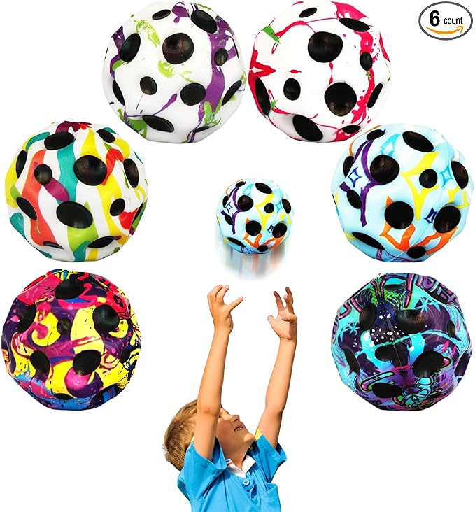 6 Pack Astro Jump Ball, Multicolored Spaceballs, Super High Bouncing Lightweight for Children, Bouncy Balls, Jumping Toy for Stress Relief