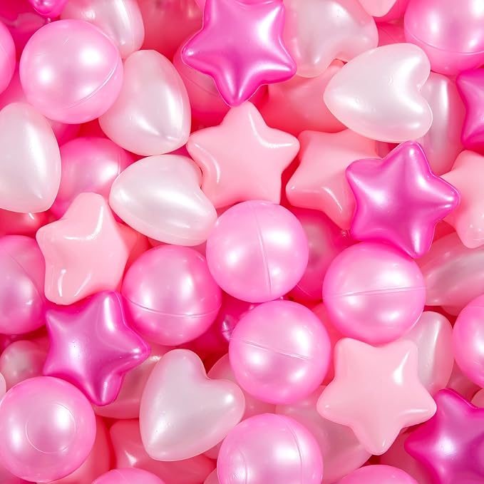 STARBOLO Star Ball Pit Balls for Toddlers -100 pcs Stars and Hearts for Kids Playpen BPA Free Crush Proof Plastic Balls for Baby Pool Party Banner, DIY Friendship Bracelet