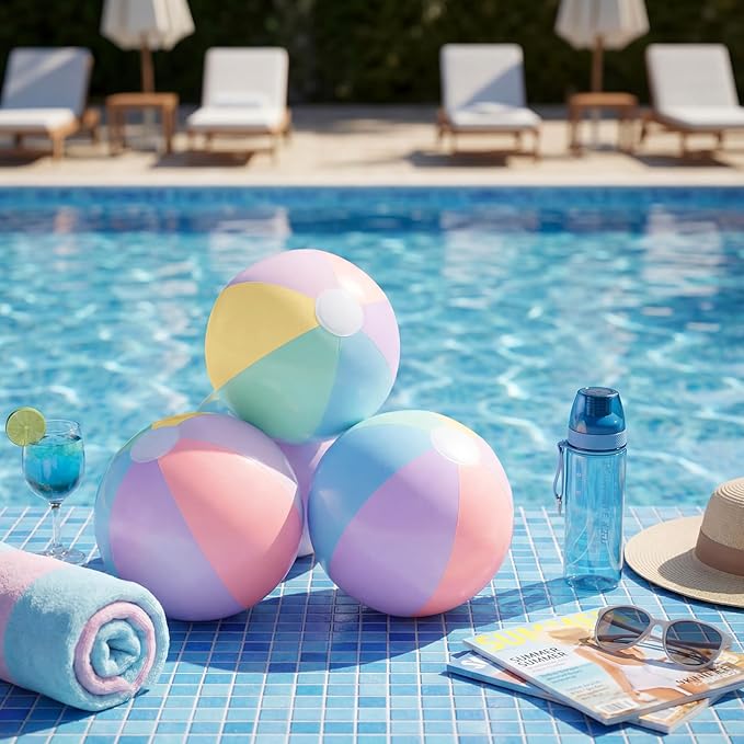 MiniInflat 12 Pcs Pastel Inflatable Beach Balls Bulk Pastel Color Jumbo Big Beach Balls Baby Shower Birthday Summer Swimming Party Decorations Favor Water Games(12.5 Inch,Macaron Color)