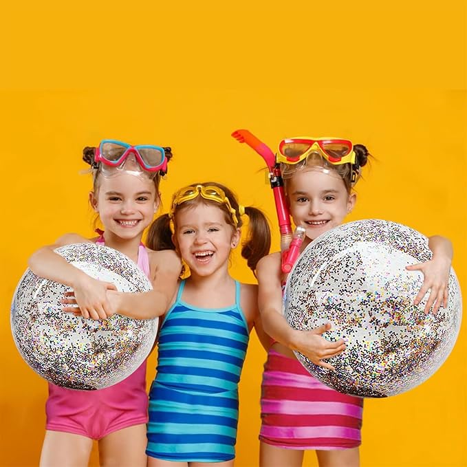 5 Pcs Inflatable Beach Balls, 16 Inch & 24 Inch Large Confetti Glitter Beach Balls, Sequins Clear Blow up Pool Balls Toys for Holiday Party Decorations 2026 New Year Birthday Summer Swimming Pool