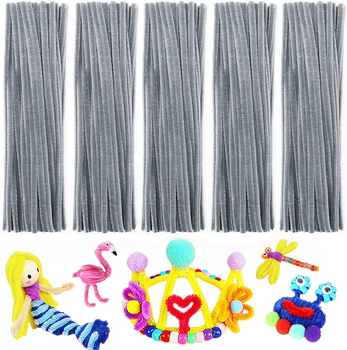 Pipe Cleaners - Craft Supplies for Arts & Crafts (Grey)