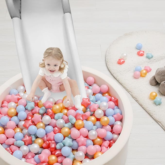 TRENDPLAY Star Ball Pit Balls for Toddlers -50 100 200 Count Star Balls Different Shapes, Non-Toxic Plastic Balls for Safe Play, Boys Girls Festival Party Decoration