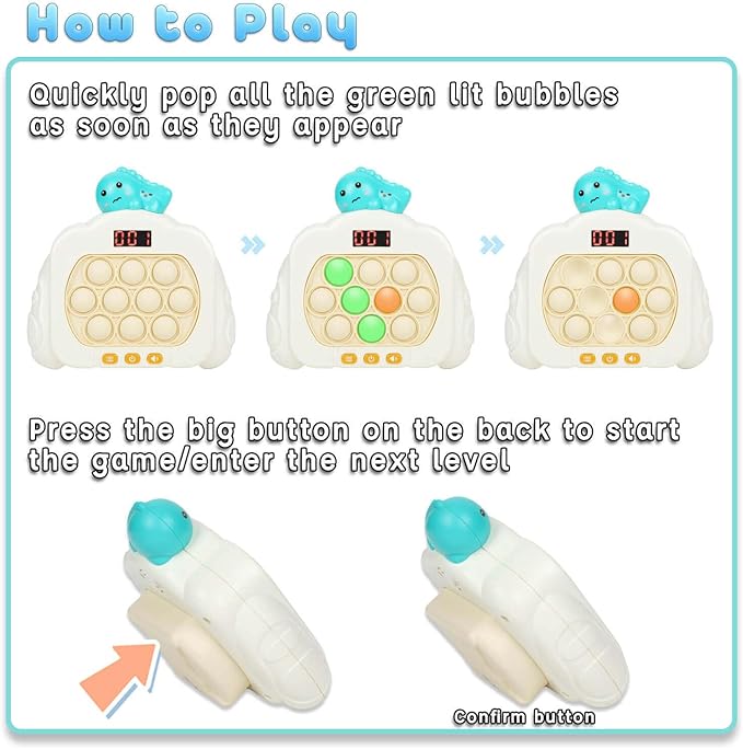 Quick Push Pop Game Fidget Toys, 12 Modes LED Screen Light Up Fast Push Bubble Game, Handheld Speed Pushing Game, Christmas Toys Gifts for 6 7 8 9 10 11 12 Years Old Kids Stocking Stuffers（Dinosaur）