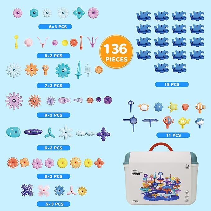 Coral Garden Flower Building Toys for for Toddlers 3-5 Year Old，Upgrade DIY Building Blocks Toys for Ages 3-4 Girls,Educational STEM Christmas Birthday Gift for Kids(136PCS)
