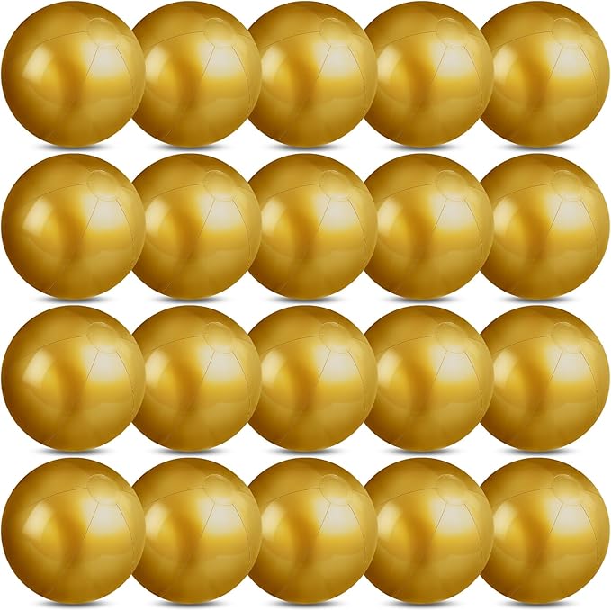 20 Pack Gold Beach Ball - 12Inch Blow Up Beach Ball Party Supplies for Kids, Inflatable Floating Balls for Summer Pool Parties, Outdoor Activities & Birthday Decorations(Gold)
