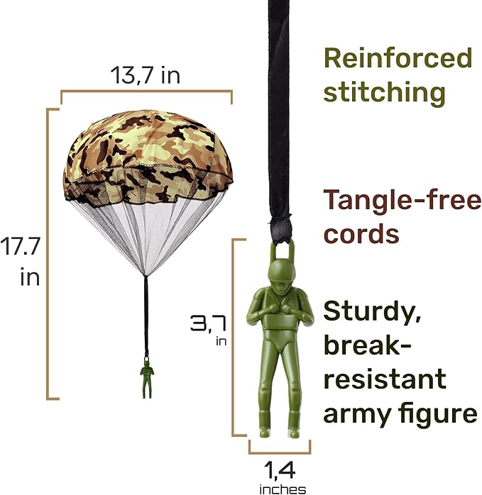 nutty toys Army Parachute Toys for Kids - Tangle Free Outdoor Flying Parachute Men, Best Indoor & Outside Toys for 4 5 6 7 8 9 10 11 12 Year Old, Top Easter Basket Stuffers 2026, Unique Boys Gifts