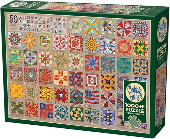 Cobble Hill 1000 Piece Puzzle - 50 States Quilt Blocks - Sample Poster Included