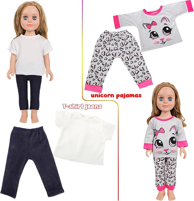 MSYO 18-Inch Doll Clothes & Accessories Kit: 5 Pre-Styled Outfit Sets + 2 Pairs of Shoes (8 Styles Available) - Fashion Dress-Up Play Set for Dolls, Gift for Girls Ages 3-10
