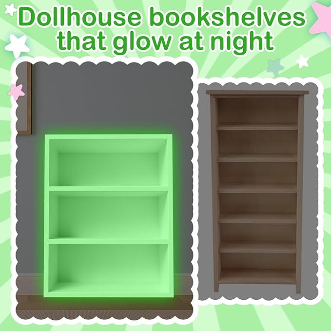 Dollhouse Bookshelf in 1:12 Scale, Realistic 3-Tier Open Shelf Dollhouse Library Furniture, Doll House Book Shelf Makes a Great Gift for Children and Collectors Alike