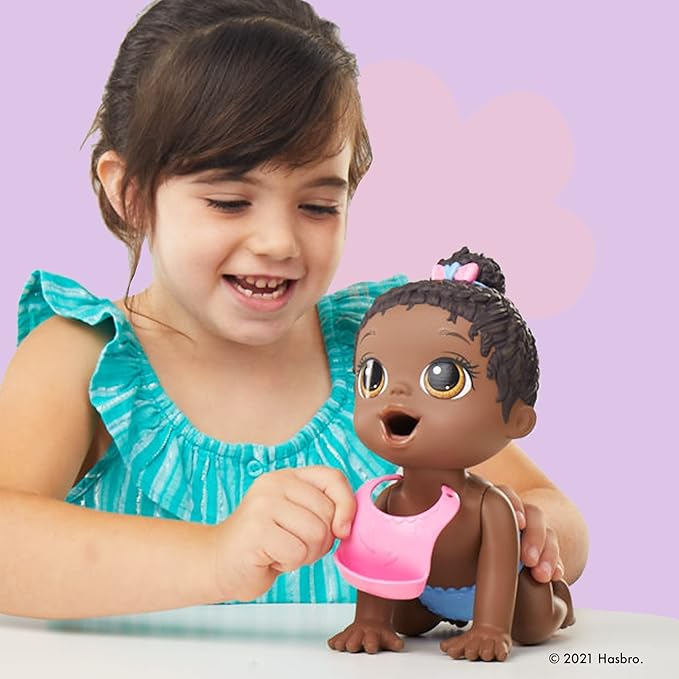 Baby Alive Lil Snacks Doll - Eats/Phee Children's Artists Protect to Bloons Dolly, 8-Inch Baby Doll, Snack Box Mold, Black Hair