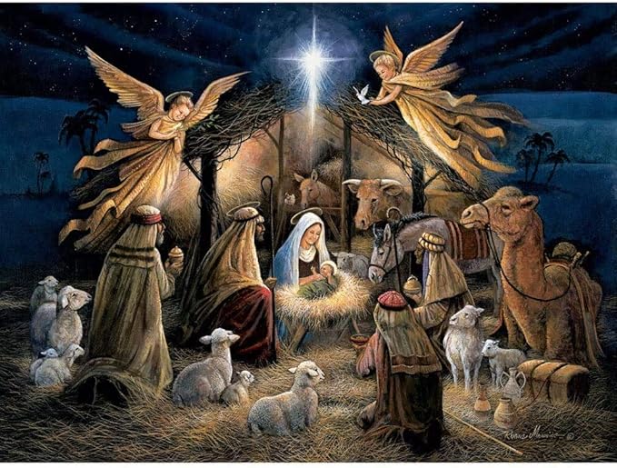 Bits and Pieces – Value Set of Three 1000 Piece Jigsaw Puzzles for Adults – Last Supper, Noah's Ark, in The Manger by Artist Ruane Manning, Completed Puzzle Size: 20" x 27"