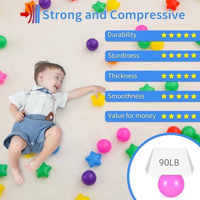 STARBOLO Ball Pit Balls - 500 Bulk Mixed Rainbow Stars Crush Proof Plastic Children's Toy Balls Star Ocean Balls for Birthday Party Christmas Water Toy Indoor Outdoor